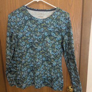 Talbots Crewneck Long Sleeve Lightweight Soft Floral Fields Tee Blue-Small